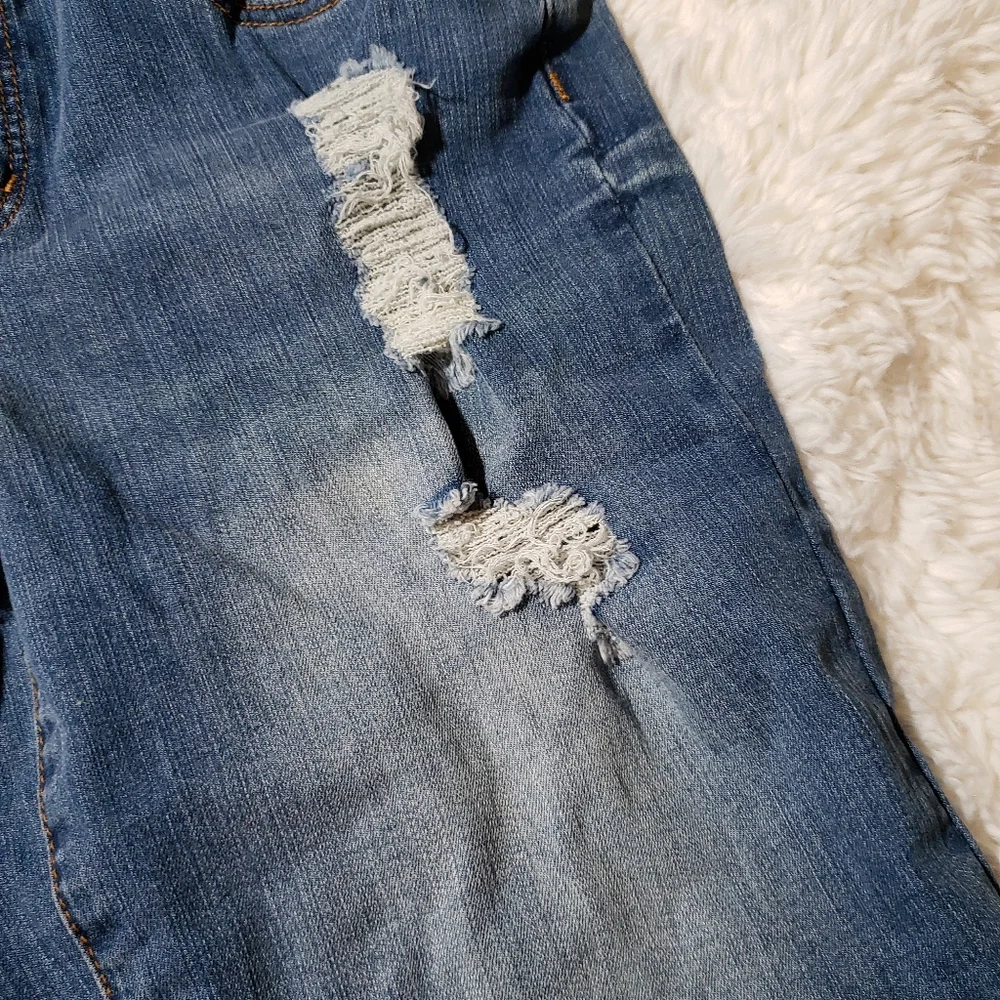 !it Jeans Bermuda Long Rider Denim Shorts Medium Wash Distressed